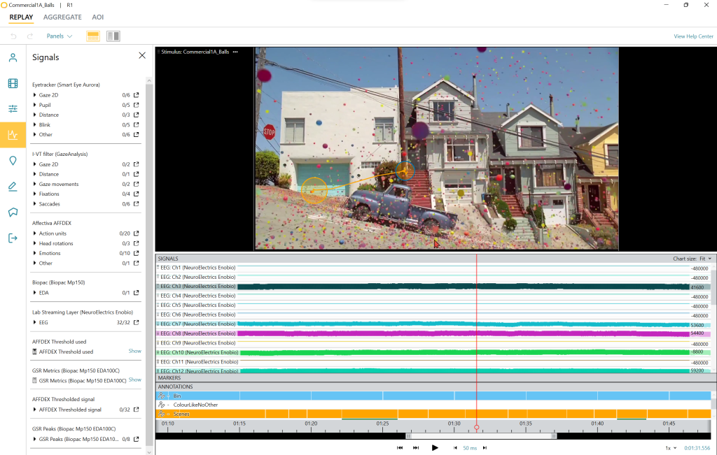 iMotions Lab being used to gauge emotional engagement during video ad testing. 