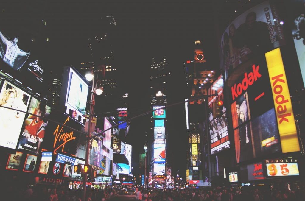 view of times square at night