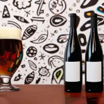 Beer glass and wine bottles