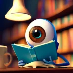 Eye reading books in a library