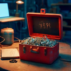 Toolbox full of numbers which is connected to a computer