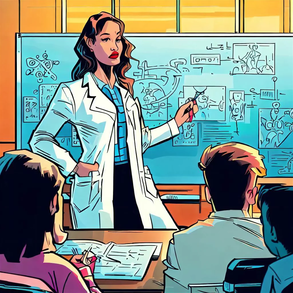 Female teacher teaching students about biometrics