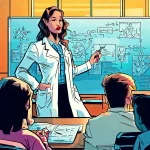 Female teacher teaching students about biometrics