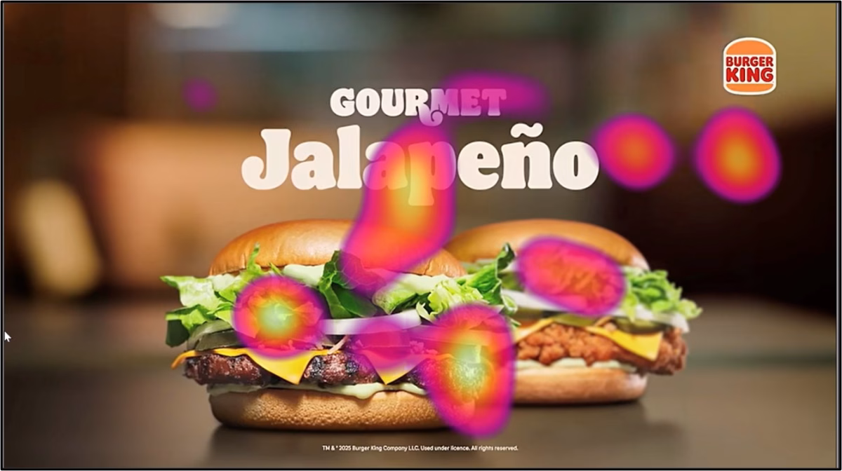 High school students created a heatmap of eye-tracking data over Burger King Ad, which shows that audience did not pay attention to the logo.