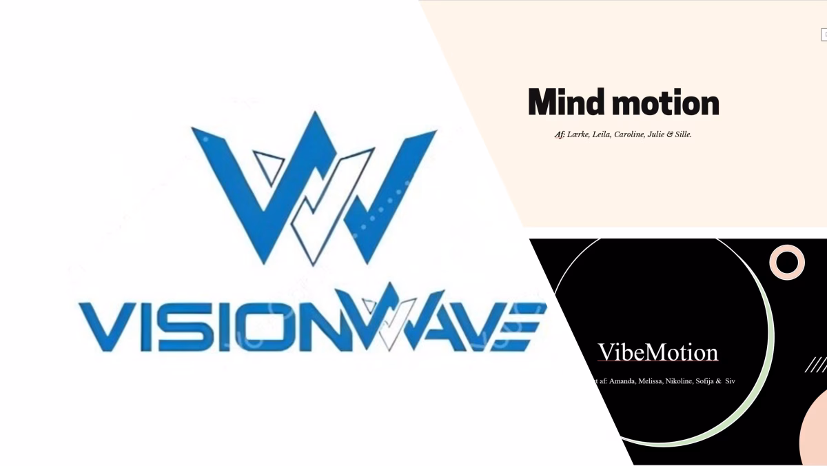 Collage of presentation slides from student projects. Slides show names of the agencies from students' business case assignment. 