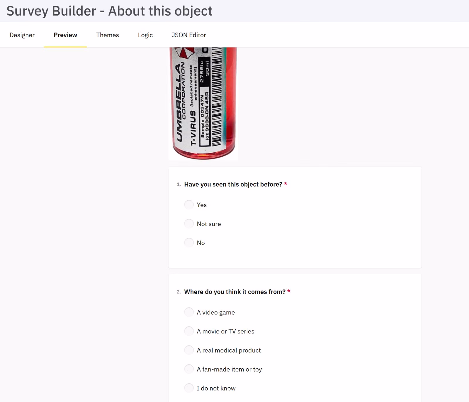 Survey stimulus drafted by the AI agent in the iMotions Online Survey Builder